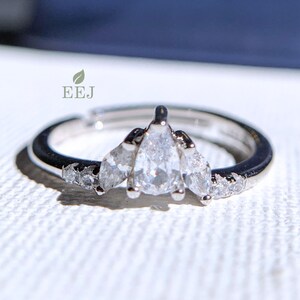 Pear Shaped Moissanite Engagement Ring | Vintage Marquise cut Moissanite Wedding band | Cluster Unique Bridal set | Anniversary gift | Gift