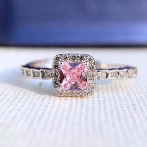 Fancy Pink Diamond Halo Ring | Exquisite Vintage Art Deco Twist Style | Wedding Statement Ring | Engagement Beautiful & Unique 925 Silver