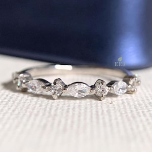 14K White Gold Marquise & Round Moissanite Eternity Band