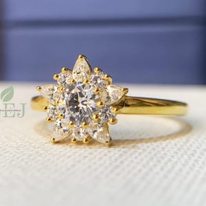 Round cut Moissanite Wedding band | Vintage Rose gold Diamond wedding band | Cluster Stacking Matching ring | Promise ring for women