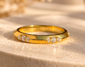 14K Gold Moissanite Eternity Band Ring: Dainty Stacking Wedding Ring