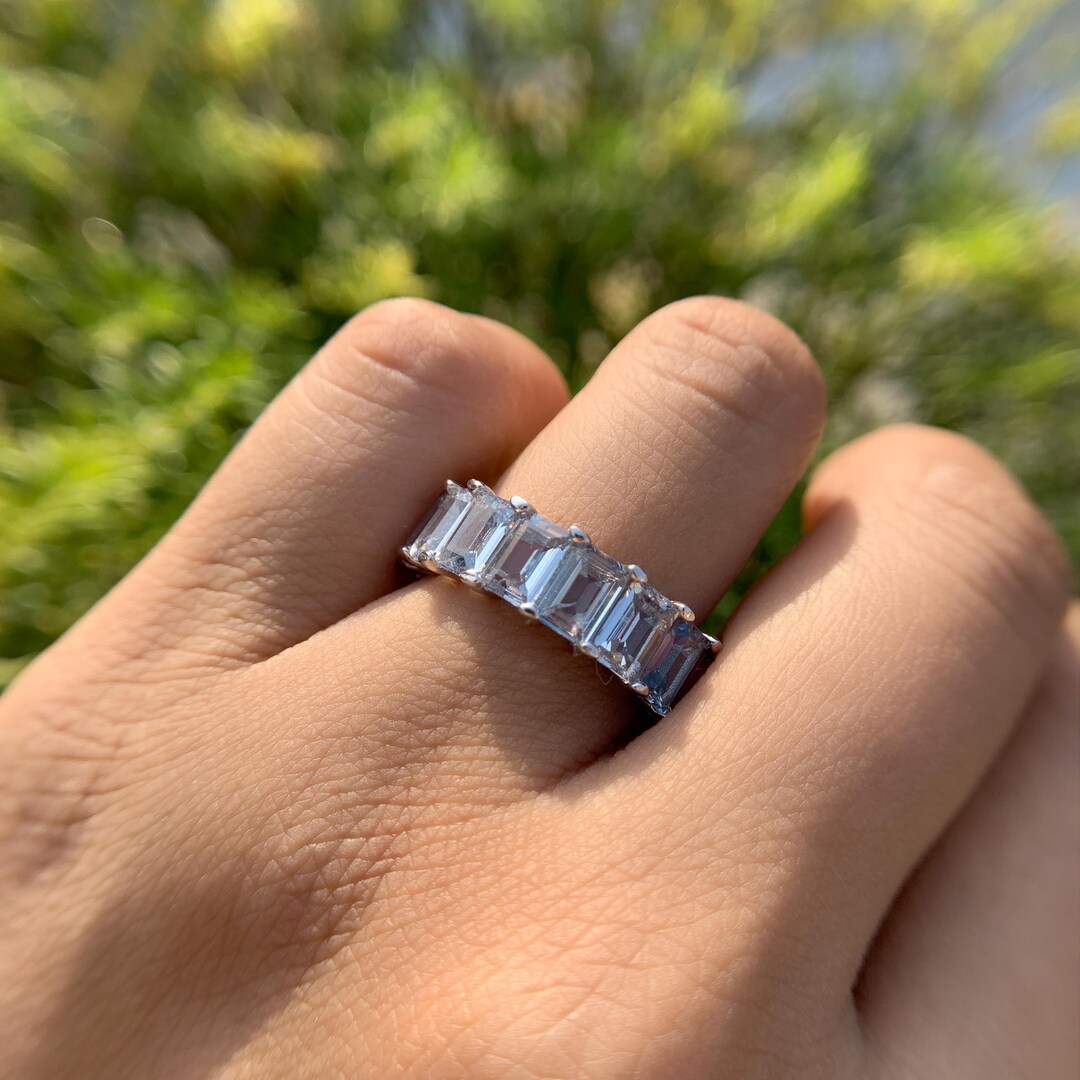 Emerald Cut Lab Grown Diamond Wedding Band: Stackable Eternity Ring - Etsy