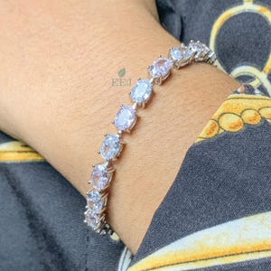 14K White Gold Tennis Bracelet | 1mm 20TCW Oval Cut CZ Diamond 925 Sterling Silver | Dainty Silver Bracelet for Men Women | Gifts for Her