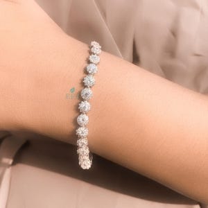 14K White Gold Round Cut CZ Diamond Tennis Bracelet | 925 Sterling Silver Dainty Bracelet for Men Women | Bridal Jewelry | Gift for Mother