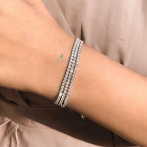 Sterling Silver Moissanite Tennis Bracelet: Dainty 14k Gold Finish