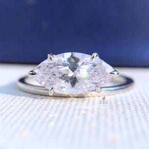 East West Marquise Cut Moissanite Engagement Ring | Marquise Cut Anniversary Ring | Unique Promise Ring | Diamond Solitaire Engagement Ring