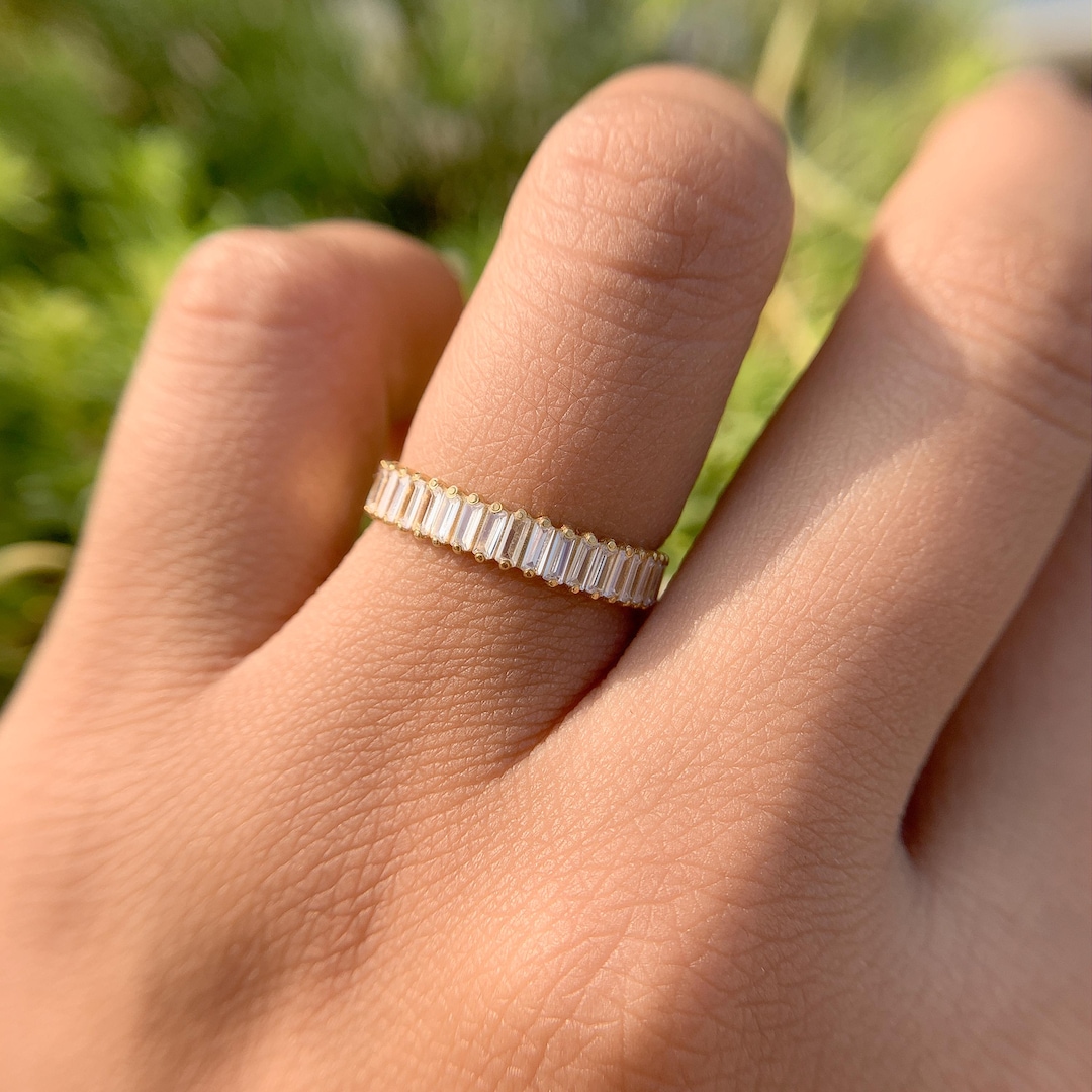 Baguette Cut Lab Diamond Eternity Band | Thin Anniversary Ring - Etsy