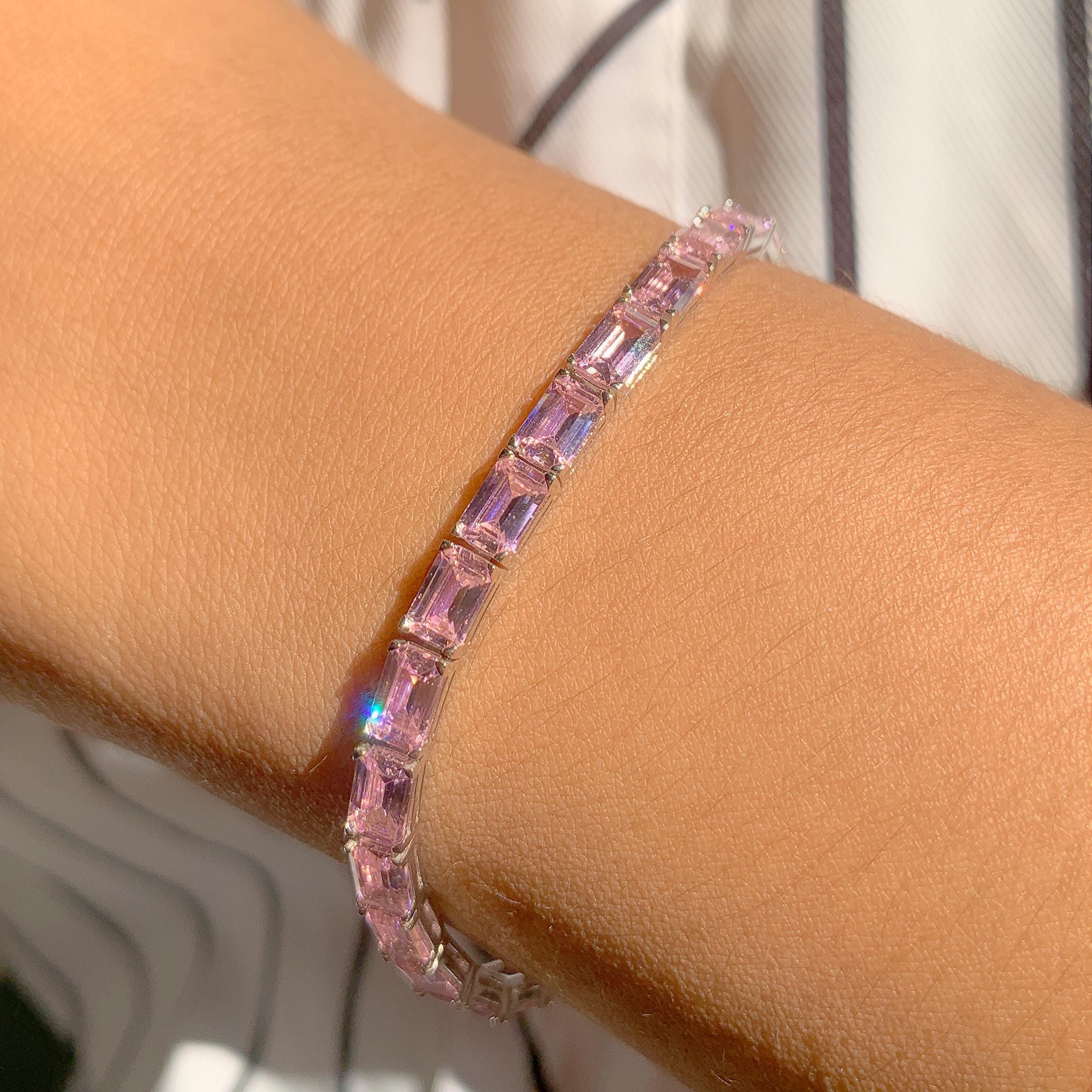 Personalized Emerald Tennis Bracelet | Bracelet for Woman | Bridesmaid Gift | 925 Silver Bracelet | Pink Tennis Bracelet | Gifts for Her