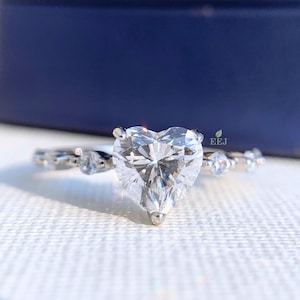 Heart Cut Modern White Colorless Moissanite Solitaire Ring | Heart Shaped Simulated Diamond | 14K Solid Engagement Ring | Gift for Her