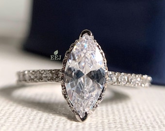 1.40 CT Marquise Cut Moissanite Engagement Ring | 14K Solid Gold | Hidden Halo Ring | Promise Ring | Wedding Gift | Moissanite Ring