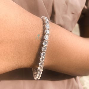5mm 14K White Gold Tennis Bracelet| Round Cut CZ Diamond 925 Sterling Silver Tennis Bracelet| Dainty Silver Bracelet for Men Women|Moms Gift