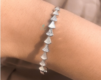 Moissanite Diamond Bangle Bracelet: Sterling Silver Minimalist Design