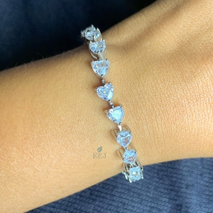 Moissanite Heart Tennis Bracelet: 925 Silver Bridal Jewelry