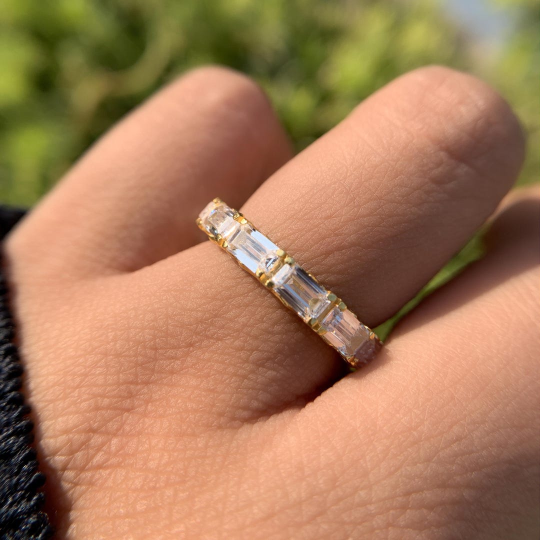 Emerald Cut Moissanite Eternity Band: 14k Gold Stackable Wedding Ring ...