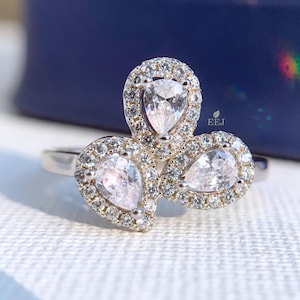 925 Sterling Silver Wedding Ring For Women | Natural Diamond Iconic Cluster Ring | Round Diamond Engagement Ring | Dainty Tiny Cluster Ring