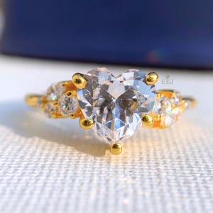 Heart Cut Moissanite Solitaire Ring | Heart Shaped Simulated Diamond 14K Solid Engagement Ring | Gift for Her | Sterling Silver Promise Ring