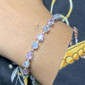 14K Weißgold Pink Saphir Tennis Armband