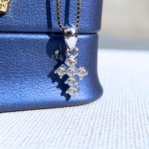Lab Diamond Cross Pendant Necklace | Diamond Cross Charm Necklace | Diamond Cut Silver Cross Pendant |Diamond Silver Cross Necklace For Her