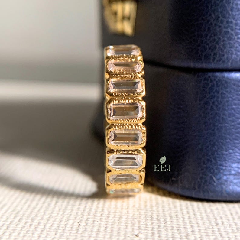 Emerald Cut Moissanite Full Eternity Wedding Band | 14k Yellow Gold ...