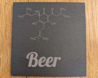 Molecular Beer – Glass coasters with the chemical structural formula of beer