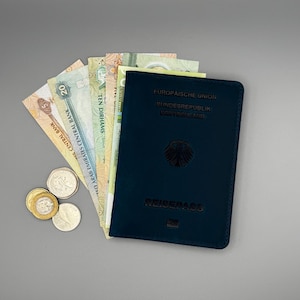 Handgemaakte paspoorthoes Duitsland – Paspoorthoes, Duits paspoort, minimalistisch, individueel, Compacte paspoorthoezen, Blauw Duitsland