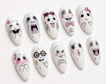 Funny Hamster Meme Press On Nails, Weird Face Nails, Viral Weirdcore Nails, Handmade Comedy Nail Set