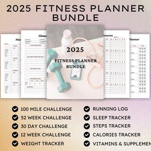 2025 Fitness Planner Bundle | Printable Workout & Meal Tracker | Digital Health Organizer