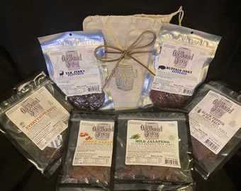 Special Easter Sack! The Western Party Pack  6 pack Gourmet Jerky and Grub Sack with Leather Lace Bow