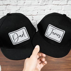 Custom Cursive Father And Son Hats,Dad To Be Gift,Toddler Kids Adult Hat,Personalized Hat,Leather Patch Hat,Fathers Day Gift,Gift For Dad