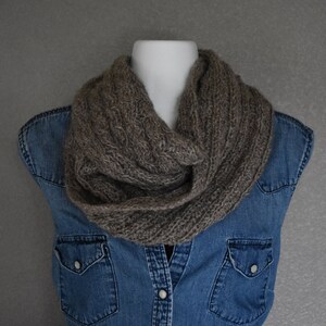 100% Alpaca Wool, Natural Soft Warm Hand Knit Alpaca Scarf (Reversible), Cable Knit, Ribbed, Taupe/Gray Brown