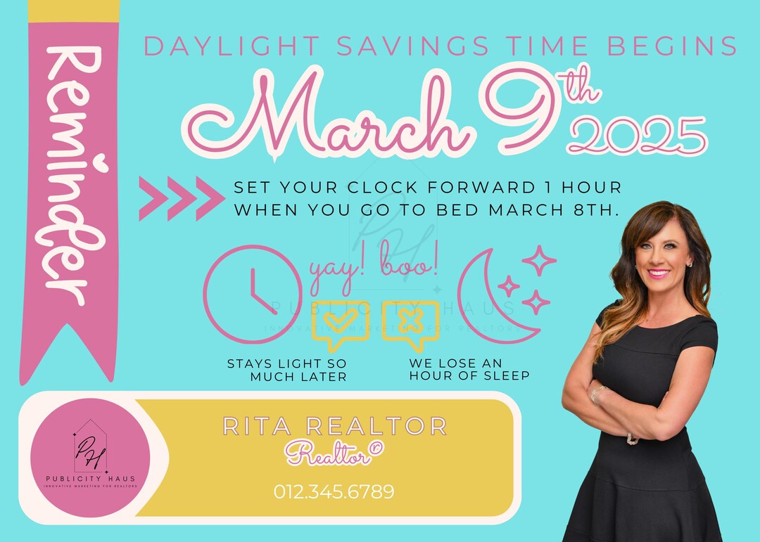 Realtor Spring Pop-by - Time Change Postcard & Change Battery in Smoke ...
