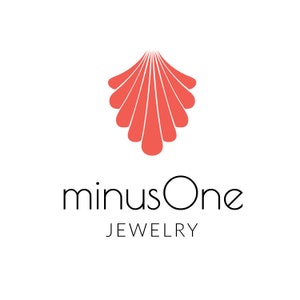 May include: A logo for a jewelry company called "minusOne Jewelry". The logo features a stylized red seashell.