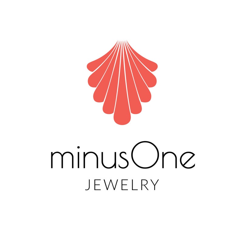 May include: A logo for a jewelry company called "minusOne Jewelry". The logo features a stylized red seashell.