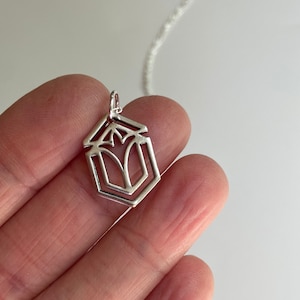 Frank Lloyd Wright silver necklace, silver Art deco necklace chain, geometric architecture inspired Tree of Life pendant, 925 sterling chain