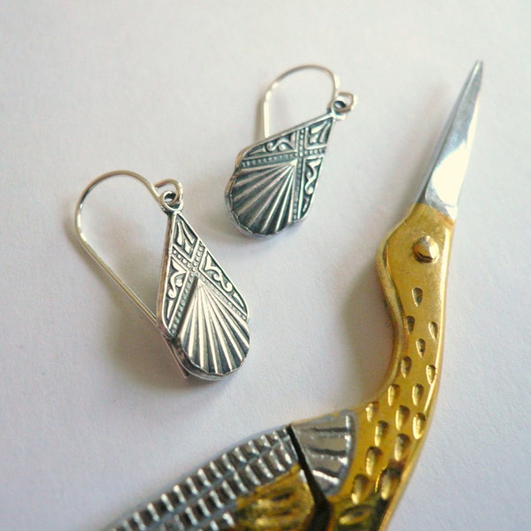 Art deco earrings, small silver bridal earrings, vintage 1920s style small silver geometric teardrops, Sterling ear wires, affordable gift