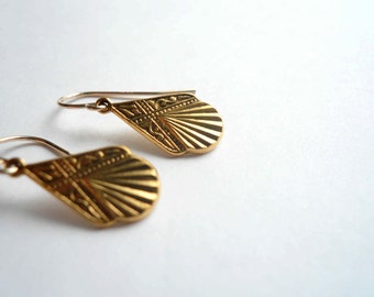 1920s gold earrings, Gold art deco earrings, Teardrop antiqued gold dangles, 14K gold fill ear wires, or antiqued silver sterling ear wires