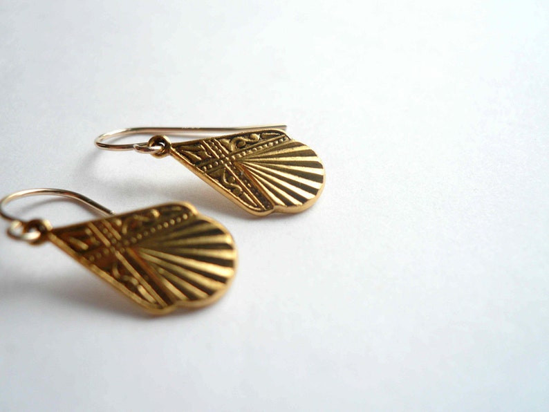 Gold Art deco earrings, small gold bridal earrings, vintage 1920s style small gold geometric teardrops, 14K gold fill ear wires, affordable gift