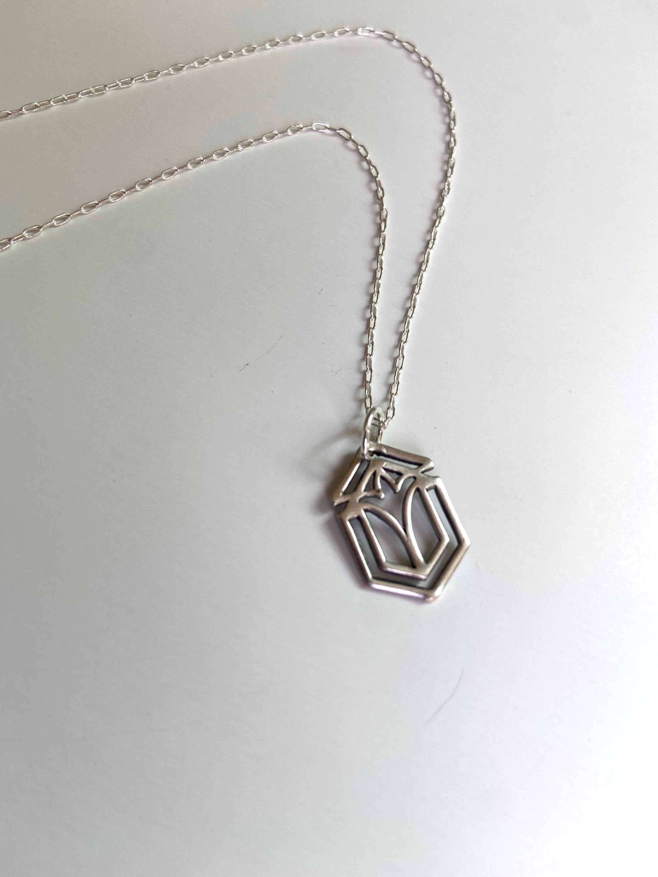 Frank Lloyd Wright Silver Necklace, Silver Art Deco Necklace