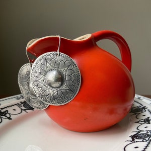 Orecchini in argento in stile messicano, grandi pendenti rotondi vintage, unici, favolosi, casual, leggeri, pendenti in argento sud-occidentale su fili in argento sterling