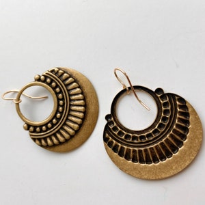 Boho chic hoops, festival earrings, bronze boho earrings, boho hoops, antiqued gold tribal dangles, big gold hoop earrings, babysitter gift