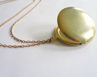 Large Brass Round Gold Locket Necklace 