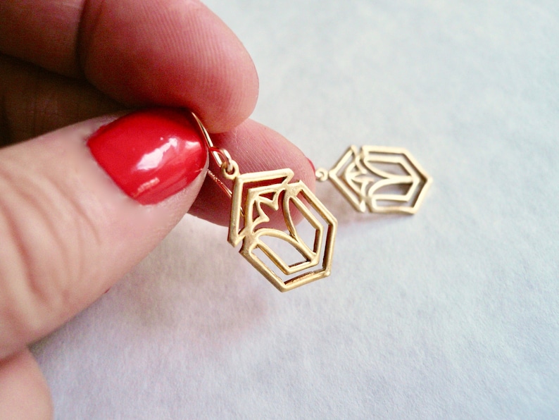 Gold art deco earrings Frank Lloyd Wright inspired Frank Lloyd Wright gold architecture earrings, Art deco gold earrings, handmade Geometric gold dangles, 1920s jewelry gift for architect