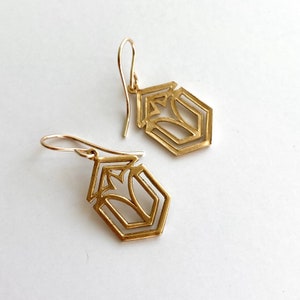 Gold art deco earrings Frank Lloyd Wright inspired
Frank Lloyd Wright gold architecture earrings, Art deco gold earrings, handmade Geometric gold dangles, 1920s jewelry gift for architect