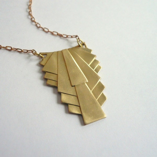 Gold layering necklace, Art deco necklace, 1920s modernist geometric long or short chain, pyramid step Great Gatsby vintage party theme gift