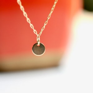 Classic minimalist gold dot necklace, 14K gold fill chain, small simple gold round disc pendant necklace, basic plain gold circle mini charm