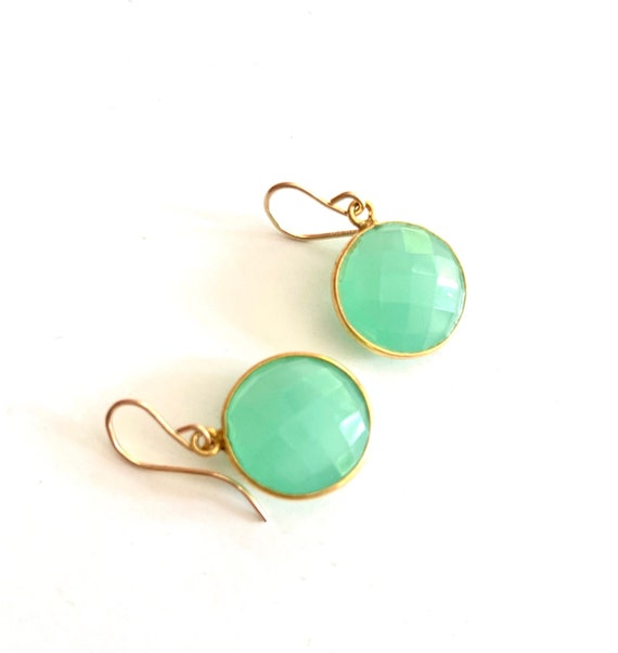 Sea Green Chalcedony Earrings Oval and Round 4 Stones Sterling Silver Sea Green Chalcedony Earrings Oval and Round 4 Stones Sterling Silver