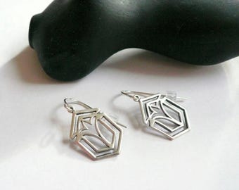 Silver architecture earrings Art Deco dangles Frank Lloyd Wright inspired jewelry Dainty 1920s drops Geometric earrings Gatsby theme gift