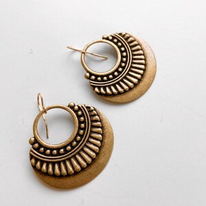 Boho chic hoops, festival earrings, bronze boho earrings, boho hoops, antiqued gold tribal dangles, big gold hoop earrings, babysitter gift