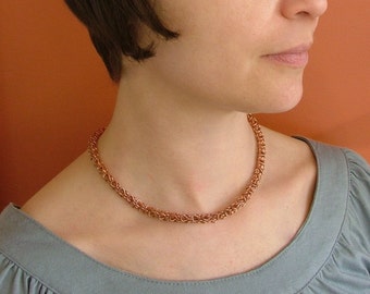 Copper  choker, thick copper necklace choker, short copper chain, brass rose gold choker necklace, knitted chainmaille long or short chokker