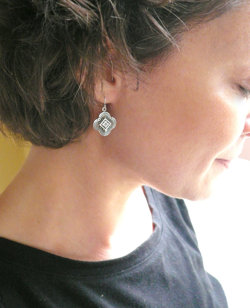 Medium Celtic earrings, Silver earrings, Outlander fan gift, Art nouveau scrolled floral earrings, Victorian earrings, gift for girlfriend